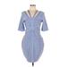 Venus Cocktail Dress - Sheath V Neck 3/4 sleeves: Blue Solid Dresses - Women's Size Large