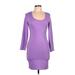 Casual Dress - Bodycon Scoop Neck 3/4 sleeves: Purple Solid Dresses - Women's Size Large