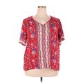 Weekend Suzanne Betro Short Sleeve Blouse: Red Floral Tops - Women's Size 2X