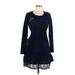 John Fashion Casual Dress - Mini Scoop Neck Long sleeves: Blue Solid Dresses - Women's Size Medium