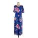 G.I.L.I. Casual Dress - Midi Scoop Neck Short sleeves: Blue Floral Dresses - Women's Size Medium