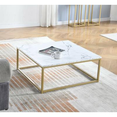 Meubles Cosy - meubless cosy Quadratischer Couchtisch - Struktur aus goldenem Metall, Platte aus Image