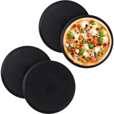 4 x Pizzablech, rund, antihaftbeschichtet, Pizza & Flammkuchen, Carbonstahl, Pizzaform, ∅ 32 cm,