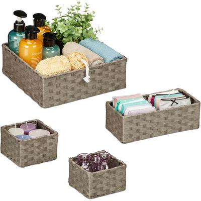 Relaxdays - Aufbewahrungskorb geflochten, 4er Set, 3 Größen, Badezimmerkorb, Schrank & Regal, Image