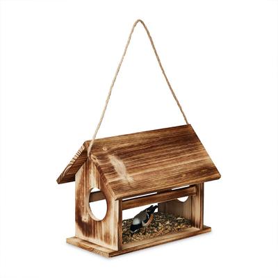 Vogelfutterhaus Holz, zum Aufhängen, Futterspender Wildvögel, Vogelfutterstation, HxBxT 24 x 30 x