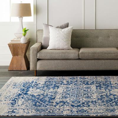Perserteppich Kurzflor Wohnzimmer Vintage Orient Blau und Beige 200 x 275 cm - Surya