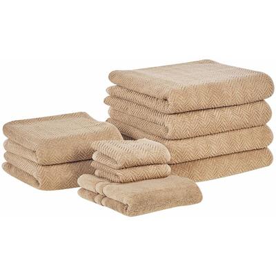 Handtuch-Set mit Badematte Sandbeige Frottee Baumwolle 9-teilig Modern Saugfähig Schnelltrocknend