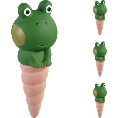 Relaxdays - Tonkegel Bewässerung, 4er Set, je 100 ml, Gießhilfe Zimmerpflanzen, Frosch-Motiv, Image
