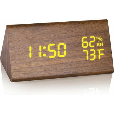 Holz Digitaler Wecker, led Zeitanzeige Holz Digitale Tischuhr mit 6 Helligkeitsstufen, Temperatur
