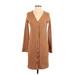 Old Navy Casual Dress - Sweater Dress V-Neck Long sleeves: Brown Solid Dresses - Women's Size Small Tall