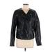 Free People Faux Leather Jacket: Short Black Print Jackets & Outerwear - Women's Size 8