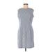 Tommy Hilfiger Casual Dress - Sheath High Neck Sleeveless: Gray Stripes Dresses - Women's Size 12