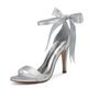 Femme Chaussures de mariage Sandales à lacets Sandales à lanières Chaussures de mariée Gland Talon Aiguille Bout rond Britanique Satin Lacet Argent Noir Blanche