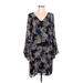 White House Black Market Casual Dress - Mini V Neck 3/4 sleeves: Black Paisley Dresses - Women's Size 12 - Paisley Wash
