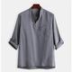 Homme Chemise Chemise Lin Chemise en lin et coton Chemise décontractée bleu marine Vert Gris manche longue Plein Henley Printemps Automne Hawaïen Vacances Vêtement Tenue Sexy