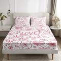 Ensemble de draps-housses à motif coeur d'amour 100% coton, draps de lit soyeux et respirants ultra doux, draps de literie à poche profonde, 3 pièces queen king size