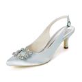 Femme Escarpins Satin Slingback Chaussures de confort Chaussures de mariée Strass Cristal Talon de chaton Bout pointu Elégant Satin Boucle Blanche Ivoire Argent