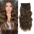 extensions de cheveux à clips 6 pcs naturel cheveux doux se mélange bien extensions de cheveux postiches longs ondulés brun foncé