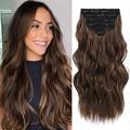 extensions de cheveux à clips 6 pcs naturel cheveux doux se mélange bien extensions de cheveux postiches longs ondulés brun foncé