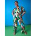 Plus Size Belted Watercolor Print Jumpsuit