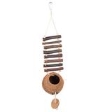 AntiGuyue 1Pc Pet Birds Nest Coconut Shell Bird Nest with Hair Pet Hideaway House with Rope Natural Breeding Nest Ladder for Bird and Small Animal (Coffee)