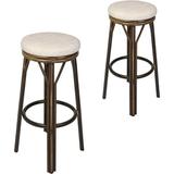 Bar Stools Set Of 2 Aluminum Bar Stool With Round PU Leather Top Dining Room Pub Height Stools For Indoor/Outdoor Home/Kitchen Bistros Cafe (White & Brown)