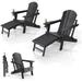 Folding Adirondack Chair Set of 2 with Ottoman Waterproof Plastic HDPE Firepit Chair for Outside with Hidden Footrests Foldable Ergonomics Seating for Patio Porch Yard Garden(Black)