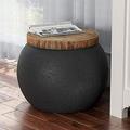 YZboomLife Decorative Hourglass Concrete End Table with Faux Wooden Desktop Accent Stool Plant Stool for Patio Garden