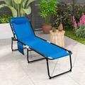 Costway Patio Folding Chaise Lounge Chair Portable Sun Lounger with Adjustable Backrest Navy