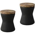 YZboomLife Outdoor End Table Drum Faux-Wood Top Black Base with Tree Trunk Slice Painted Accent Stool Plant Stand (Hourglass)