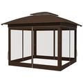 12 x12 Gazebo Tent Outdoor Pop up Gazebo Canopy Shelter with Mosquito Netting Brown