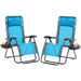 Yaheetech 26in Outdoor Zero Gravity Chair with Cupholder/Pillow Set of 2 Light Blue