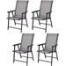 Set of 4 Patio Chairs Outdoor Folding Chairs Portable Dining Chairs for Garden Camping Poolside Beach Deck Lawn Chairs with Armrest 4-Pack Sling Chairs Metal Frame Grey