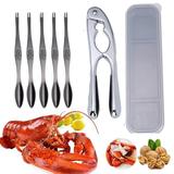 Haomacro Seafood Tools Set Crab Eating Tool 6Pcs Includes Crab Crackers Nut Cracker Forks Lobster Leg Sheller Knife-Black