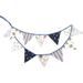 Double Sided Fabric Bunting Banner Two Layer Triangle Floral Bunting Flags 3.3M with 12PCS Floral Pennants Cotton Shabby Chic Garland for Bedroom Brithday Tea Party Decorations-White and Blue