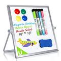 Magnetic Desktop Dry Erase White Board 10 X10 - Double Side Small Magnetic White Board with Stand for Kids/Student 4 Markers 4 Magnets & Eraser Portable/Foldable Whiteboard for Home/School/Office