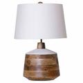 Natural & White - Carved Wood Body Table Lamp with Marble Lid Accent - 13in w X 18in ht X 13in d - 100 Watts