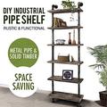 Diwhy Industrial Rustic Modern Wood Ladder Pipe Wall Shelf 6 Layer Pipe Design Bookshelf DIY Shelving