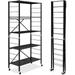 RUNFAYBIU 5-Tier Folding Shelves with Wheels 60\u201D Tall Adjustable Metal Shelving Unit Collapsible Organizer Rack Freestanding Open Display Shelving Rack for Garage Kitchen Easy