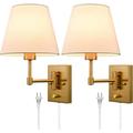 YGDU Plug-in Wall Sconces Set of Two Beige Shade Swing Arm Wall Lamp with Plug-in Cord Wall Mount