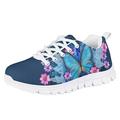 Suhoaziia Sneakers for Kids with Designs Novelty Girls Blue Butterfly Flower Graphic Print Shoes Low Top Comfortable Platform Tennis Lace Up Flats Size 12