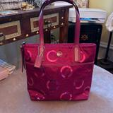 Coach Bags | Coach Cc Logo Magenta Pink Sateen Sequin Tote Handbag Limited Tote Y2k Euc | Color: Pink/Purple | Size: Os