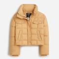 J. Crew Jackets & Coats | J. Crew Signature Puffer Jacket Cropped Medium Sand Castle Zips Snaps Tan | Color: Tan | Size: M