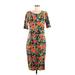 Lularoe Casual Dress - Sheath Scoop Neck Short sleeves: Orange Floral Dresses - Women's Size Medium