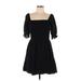 WAYF Casual Dress - Mini Square 3/4 sleeves: Black Solid Dresses - Women's Size Large