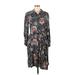 Ann Taylor LOFT Casual Dress - Shirtdress Collared 3/4 sleeves: Black Print Dresses - Women's Size 8 Petite