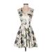 Love Ady Casual Dress - Fit & Flare V-Neck Sleeveless: Gray Floral Dresses - Women's Size Small