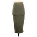 Bar III Casual Midi Skirt Long: Green Print Bottoms - Women's Size Small