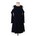 Lucy Paris Casual Dress - A-Line Cold Shoulder Long sleeves: Blue Solid Dresses - Women's Size Small