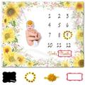 KEMINA BLANKETS Baby Monthly Milestone Blanket Girl, Boy - Sunflower Milestone Blanket for Baby Girl Includes Wreath, Headband and Frame, Month Blanket Floral Nursery Decor 50x40